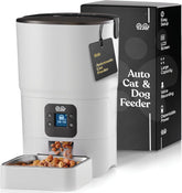 Smart Automatic Cat Feeder - 6-L Reliable Automatic Cat Food Dispenser with Display LCD Screen for Easy Set Up - (White)