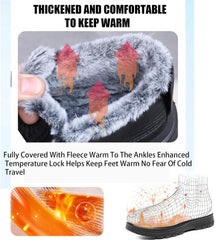 Men's Leather Slip On Platform Snow Boots Winter Warm Fur Lined High Top Non-Slip Outdoor Sneakers Boots Comfort Office Dress Walking Loafers Shoes