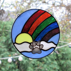 1PCS Dog Suncatcher, Pet Memorial Rainbow Bridge Suncatcher Stained Glass Acrylic Decor Gift for Dog Lovers Handcrafted Suncatcher Angel Dog Window Hanging Decoration (Rainbow Dog)