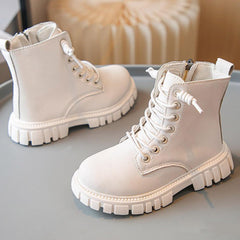 IWIHMIV Ankle Boots for Girls Boots Kids Boys Winter Boots Boys Girls Ankle Boots Kids Lace Up Shoes With Side Zipper for Toddler