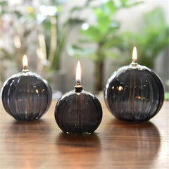 Candle Holder Striped Circular Glass Oil Lamp Candle Holder Ornament Home Desktop Smokeless Butter Lamp(M)