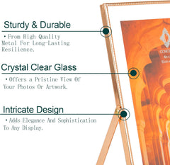 Concepts Gold Beaded Floating Easel Metal Picture Frame With HD Clear Glass, Extra Durable Photo Frames, Tabletop Display (1 Pack - Gold, 4X6)
