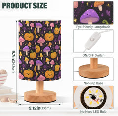 Cute Pumpkin Mushrooms Bedside Table Lamp Small Desk Lamps Linen Fabric Shade Decorative Nightstand Lamp LED with USB Port Wood Base for Bedroom Living Room