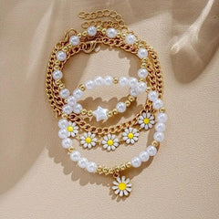4pcs Mixed Daisy Pendant Beaded Bracelet Sets-Stackable Jewelry Bracelet for Women