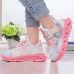 Girls’ Flat Sneakers Slip On Light-Up 𝗠ermaid Shoes Breathable Mesh Boots Lightweight Running Shoes