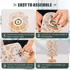 Capybaras Watermelon Cute Bedside Table Lamp Small Desk Lamps Linen Fabric Shade Decorative Nightstand Lamp LED with USB Port Wood Base for Bedroom Living Room