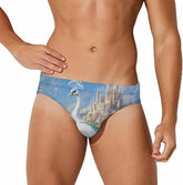 Beach White Peacock Men's Swimsuit Brief Beach Shorts Bikini Swimwear Sexy Swimming Trunks