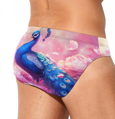 Peacock Flower Men's Swimsuit Brief Beach Shorts Bikini Swimwear Sexy Swimming Trunks