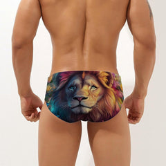 Flower Lion Men's Swimsuit Brief Beach Shorts Bikini Swimwear Sexy Swimming Trunks