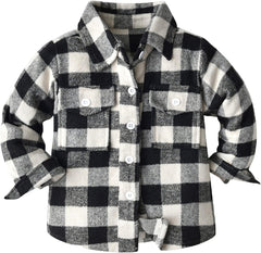 Boys Button Down Shirt Toddler Kids Long Sleeve Plaid Casual Flannel Tops Thermal Fall Loose Fashion Outwear Jacket