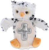 DolliBu White Owl Hand Puppet Stuffed Animal with Silver Cross and Personalization - Baptism Gifts for Boys and Girls, Dedication Christening Gifts Plush Prayer Toy Healing Teddy Bear - 9.5 Inch