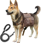 Dog Hiking Backpack, Lightweight Backpack Harness with Leash Side Pockets and Adjustable Strap Travel Camping Saddle Bag Rucksack for Medium & Large Dog (Large, Khaki)