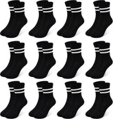 Boys Socks Kids Toddler Crew Socks Boys Athletic Sock Black for Boy Girls 12 Pairs,1-14 Years.