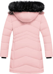 Girl's Winter Coats Kids Waterproof Long Puffer Jacket Thicken Fleece Lined Ski Parka with Detachable Fur Hooded