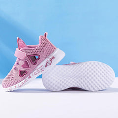 Girls Sparkly Heart Shaped Pattern Mesh Hollow Sneakers Kids Fashion Athletic Casual Shoes Kid Shoes for Girls Size 3