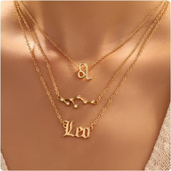 3 PCS Gold Layered Necklaces for Women, Gold Constellation Stackable Necklaces, Stylish Astrological Jewelry(Leo/Pisces)