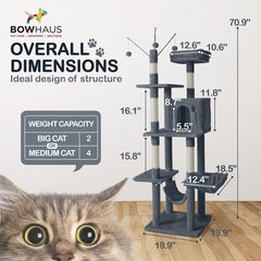 Tall Cat Tree for Indoor Large Cats or Kittens, Multi-Level Cat Activity Tree with Scratching Posts, Hammock, Cat Cave Condo, Modern Cute Small Cat Climbing Tower with Widened Perch