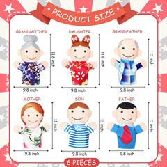 6 Pcs Family Style Hand Puppets Soft Plush Puppet Family Members Cute Hand Toys for Teachers Parents Shows Story Time Playtime Schools, Grandparents, Mom, Dad, Brother, Sister