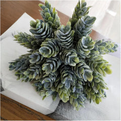 6Pcs/Bundle Fake Green Plant Artificial Plastic Flowers for Christmas Wedding Home Table Decorative DIY Candy Gift Box(Dark Green)