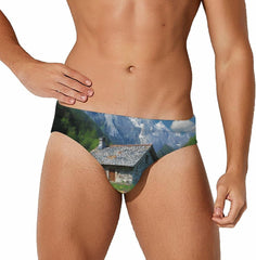 Mountain Cabin View Men's Swimsuit Brief Beach Shorts Bikini Swimwear Sexy Swimming Trunks