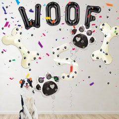 Dog Theme 5th Birthday Party Decorations - 40 Inch Number 5 Foil Balloon, Paw and Bone Balloons, WOOF Letter Balloons, Paw Prints Stickers for Pet Kids Party Supplies