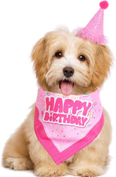 Dog Birthday Bandana Scarf and Hat with Number for Dog Birthday Party (Pink)