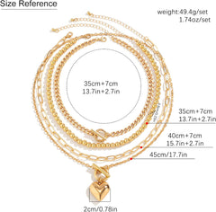 Women's Hip Hop Necklace Set - 4-Piece Chunky Chain Jewelry with Beaded Choker, T-Bar Toggle Clasp, Paperclip, Herringbone & Cuban Link Ropes for Edgy Style