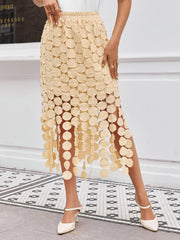 Cicy Bell Womens Hollow Out Maxi Skirts Summer High Waisted Boho Fringe Hem Skirt Beach Vacation Outfits