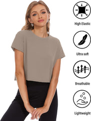 6 Pack Women's Crop Top Short Sleeve Athletic Workout Yoga Running Gym Casual Tees T-Shirts Loose Fit