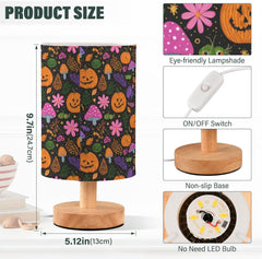 Cute Pumpkins Mushrooms Bedside Table Lamp Small Desk Lamps Linen Fabric Shade Decorative Nightstand Lamp LED with USB Port Wood Base for Bedroom Living Room