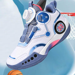 Boys Sneakers Youth 2024 Mesh Basketball Shoes Rotating Button Sports Footwear for Medium Large Children