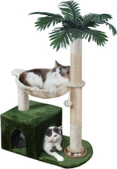 Cat Tree 38" Cat Tower with Large Hammock Metal, Cat Scratching Post for Indoor Cats with Condo, Cat Playground Track Balls and Bouncy Ball, Green and White