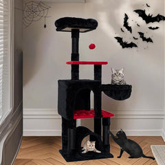 49in Cat Tree with Scratching Posts,Window Perch,Condo, Basket,Tunnel, Pompoms, Kittey Tower for Indoor Cats,Light Gray