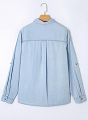 Astylish Women Button Down Denim Shirts Casual Long Sleeve V Neck Chambray Blouse Top
