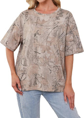 Camo Shirt for Women Mens Maple Leaf Print Camouflage T Shirt Summer Short Sleeve Oversized Camo Tee Shirts Tops