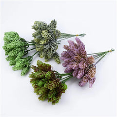 6Pcs/Bundle Fake Green Plant Artificial Plastic Flowers for Christmas Wedding Home Table Decorative DIY Candy Gift Box(Dark Green)