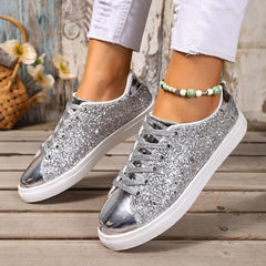 Glitter Sparkly Fashion Sneakers Shoes, Womens Non Slip Orthopedic Sneakers Lace Up Comfortable Walking Shoes Dressy Wedding Bridal Walking Concert Fall
