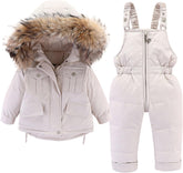 Girls Snowsuit Hooded Down Coat Jacket and Snow Pants Zipper Casual Coat Thick Warm Winter Outerwear Clothes Coats