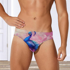Peacock Flower Men's Swimsuit Brief Beach Shorts Bikini Swimwear Sexy Swimming Trunks