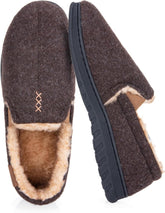 House Slippers for Men Moccasins - Memory Foam Indoor Outdoor Slip-on Loafers with Warm Soft Wool