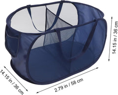 Foldable Mesh Laundry Basket with Handles Large Capacity Dirty Clothes Hamper Gray 2-Compartment Organizer for Bedroom and Toy Storage