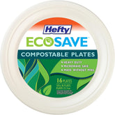 Hefty ECOSAVE Compostable Paper Plates, 10-1/8 Inch, 16 Count