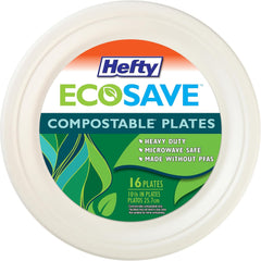 Hefty ECOSAVE Compostable Paper Plates, 10-1/8 Inch, 16 Count