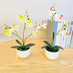 1 Set Artificial Potted Plant Anti-deform Anti Fade Faux Silk Flower Realistic Eye-catching Butterfly Orchid Flower Bonsai for Party - Pink