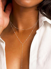 1pc Stainless Steel Necklace Long Pendant Necklace Jewelry Y-Shaped Chain With Round Ball Pendant Double Chain Necklace