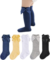 EPEIUS Baby Girls Knee High Socks Cotton Uniform Socks Tube Ruffled Stockings Newborn Infant Toddler (Pack of 3/5)
