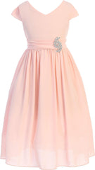 Flower Girl Dress Chiffon Rhinestone Pin V Neck Light Weight Girl Dress Party Dress for Girl