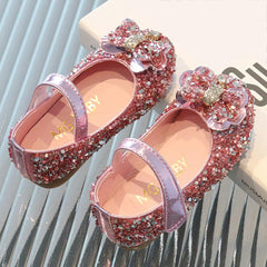 Kid Light up Shoes Children Shoes Fashion Band Diamond Flat Bottom Shoes Fashion Bow Shoes for Girls