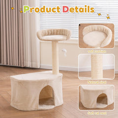 Cozy Beige Cat Tree Indoor Kitten Tower with Sisal Scratching Posts, Jump Platform & Activity Center Ideal Cat Condo for Playful Cats (20.27x12.4x29.5 inch)