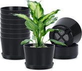 4.7 Inch Plastic Plant Pots, Round Classic Planters with Drainage Holes and Saucers for Indoor Outdoor Plants, Perfect for African Violet, Snake Plant, Succulents (White 8 Pack)